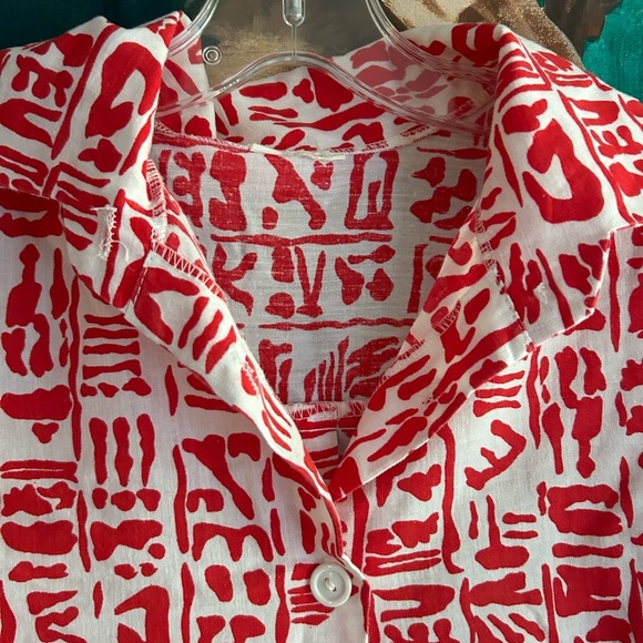 Vibrant Red and White Women's Blouse L - Picture 6 of 16